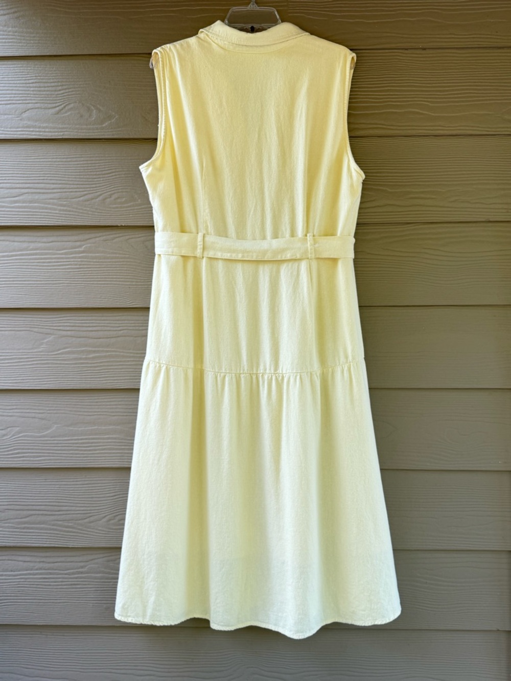 Nicole Miller Yellow Linen Blend Belted Collared Midi Sleeveless Shirt Dress XL - Picture 8 of 11